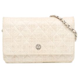 Chanel Beige CC Coated Tweed Wallet On Chain Beige