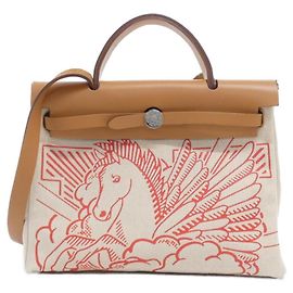 Hermès Bolsa Hermes Herbag Zip Pegasus Pop PM Bege Outro Cru