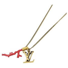 Collier pendentif Louis Vuitton LV Initials Coral Rouge Doré