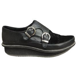 Autre Marque Mocassins Slack London de couro preto e veludo com dupla fivela Preto