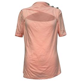 Balmain Button-Embellished Cutout T-Shirt in Peach Cotton Peach