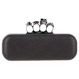 Alexander McQueen Studded Skull Knuckle Box Clutch in Black Leather Black