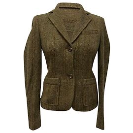 Ralph Lauren Einreihiger Herringbone-Blazer aus olivfarbener Lammwolle Grün Olivgrün