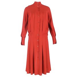 Abito midi Chloé con collo alto e bottoni sulla schiena in seta rossa Rosso Bordò