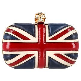 Clutch Alexander McQueen Britannia Skull in pelle vernice blu e rossa Multicolore