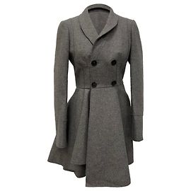 Alexander Mcqueen Double-Breasted Flared Coat in Grey Wool Grey