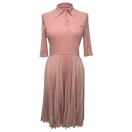 Abito midi in lana rosa a maglia costata e plissé Prada Rosa
