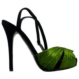 Ralph Lauren Collection Ankle Strap Platform Sandals in Black Velvet Black