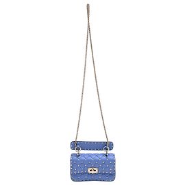 Bolsa de ombro Valentino Garavani Small Rockstud Spike em couro matelassê azul Azul