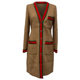 Gucci GG Web Single-Breasted Coat in Brown Wool Brown Red