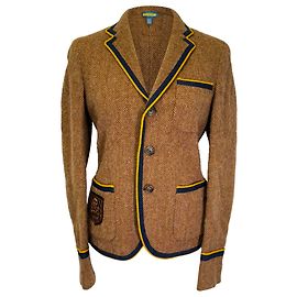 Ralph Lauren Rugby Patched Herringbone Blazer aus brauner Wolle Braun Rot