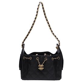 Mini Chanel 25 en cuir caviar matelassé noir Doré Métallisé