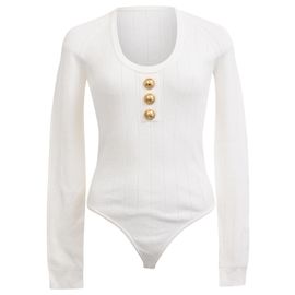 Body Balmain em viscose canelada com decote canoa branco Branco
