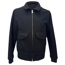 Sandro Paris Zip-Up Utility Jacket in Black Wool Black