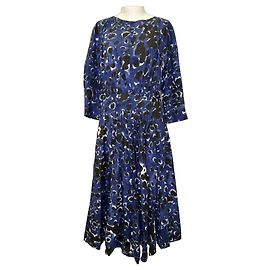 Robe midi évasée imprimée en coton bleu Marni Bleu