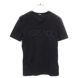 Top in cotone con logo Versace Nero