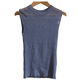 Autre Marque Diagram Rib Sheer Knit Top Blue