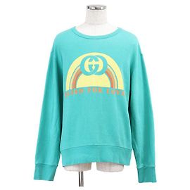 Gucci BLIND FOR LOVE GG Logo Baumwoll-Sweatshirt Blau Türkis
