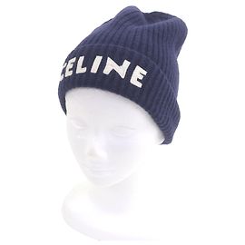 Céline CELINE Wollmütze mit Logo-Patch Blau Marineblau
