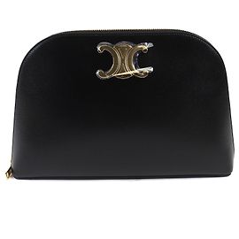Céline Pochette Celine Triomphe en cuir de veau Noir