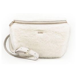 Max Mara TEDDY BANANE 1 CAMELUXE Fur Shoulder Bag White Cream Camel
