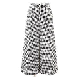 Christian Dior Houndstooth Wool Nylon Wide Pants Black Cream