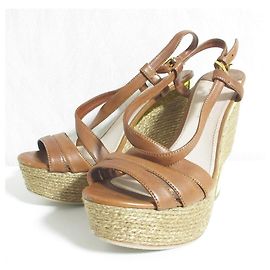 Miu Miu Leather Platform Sandals Brown