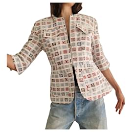 Christian Lacroix Multicolored Square Pattern Jacket White Red Blue Beige