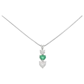 Autre Marque Platinum Emerald Necklace Green