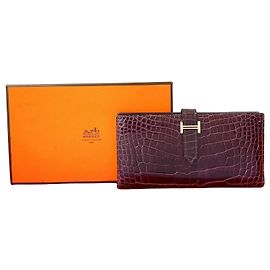 Hermès Portefeuille long Hermes Bearn Soufflet Alligator Violet