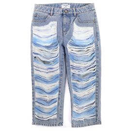 Chanel COCO Mark Button Distressed Tulle Denim Pants Blue Other