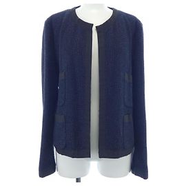 Chanel Collarless Jacket Blue Navy blue