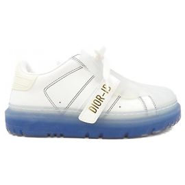 Tênis Christian Dior KCK334CLB em couro de bezerro e sola de borracha Branco Azul marinho