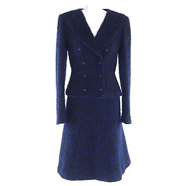 Chanel Wool Two-piece Set Black Blue