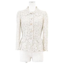 Dolce & Gabbana Giacca Dolce&Gabbana in misto cotone e pizzo floreale Beige Crudo