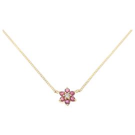 Autre Marque Au750 Flower Ruby Diamond Necklace Golden