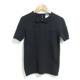 Chanel Kaschmir-Kurzarm-Pullover mit Zopfmuster Schwarz