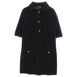 Vestido de algodón con botón de perla Chanel Coco Mark Negro