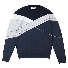 Hermès Hermes Casaque Woll-Kaschmir-Pullover Blau Andere