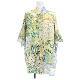 Camicia a maniche corte in seta Leonard Blu Verde