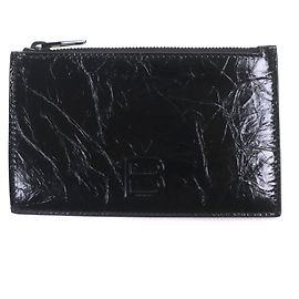 Balenciaga CRUSH Leather Coin Case Black