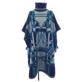 Hermès Hermes 3H2903DO Poncho in cashmere Blu Altro
