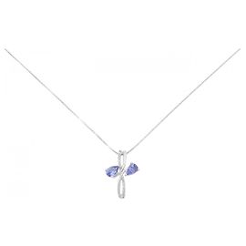 Autre Marque Colar de Tanzanita e Diamante em Ouro Branco K10 e Platina Roxo