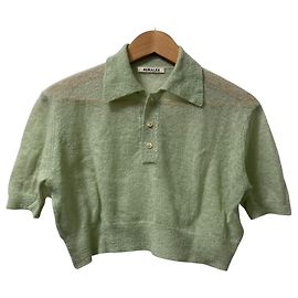 Autre Marque AURALEE Kinder Mohair Sheer Strick-Poloshirt Grün