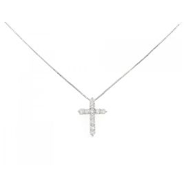 Autre Marque Colar de Cruz com Diamantes Pt900 Pt850 Prata