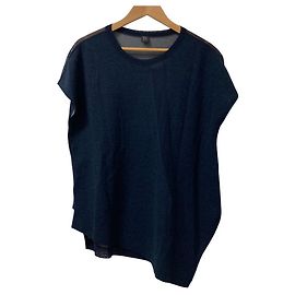 Autre Marque Yohji Yamamoto POLYESTER TULLE WOOL Needle Punch Unbalance T Shirt Blue Navy blue