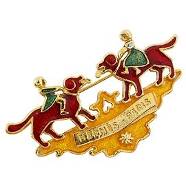 Hermès Hermes Cloisonne Girl & Dog Brosche Grün
