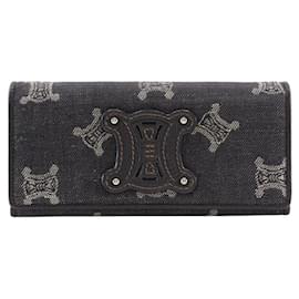 Céline Celine Triomphe Denim Long Wallet Blue Navy blue