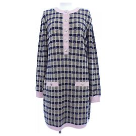 Robe en mélange de cachemire Chanel Rose Bleu Beige Bleu Marine