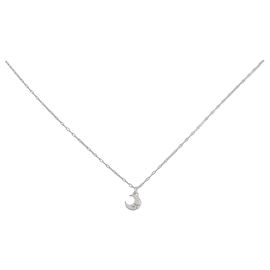 Autre Marque K10 White Gold Moon Diamond Necklace Silvery